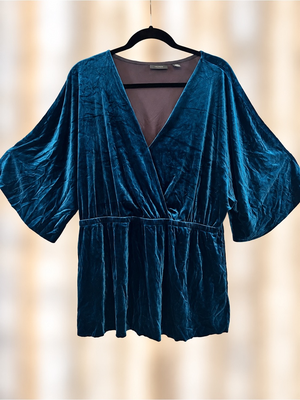 Halogen Teal Velvet Kimono Sleeve Wrap Top XL NWOT